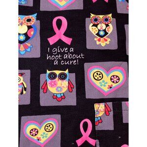Women's Breast Cancer Awareness Owl Print Medical ScrubTop